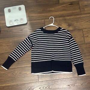 Navy and White Striped Women's Sweater